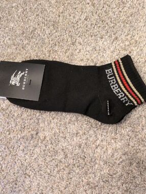 Burberry Black Ankle Socks with Red and Cream Stripe Detail